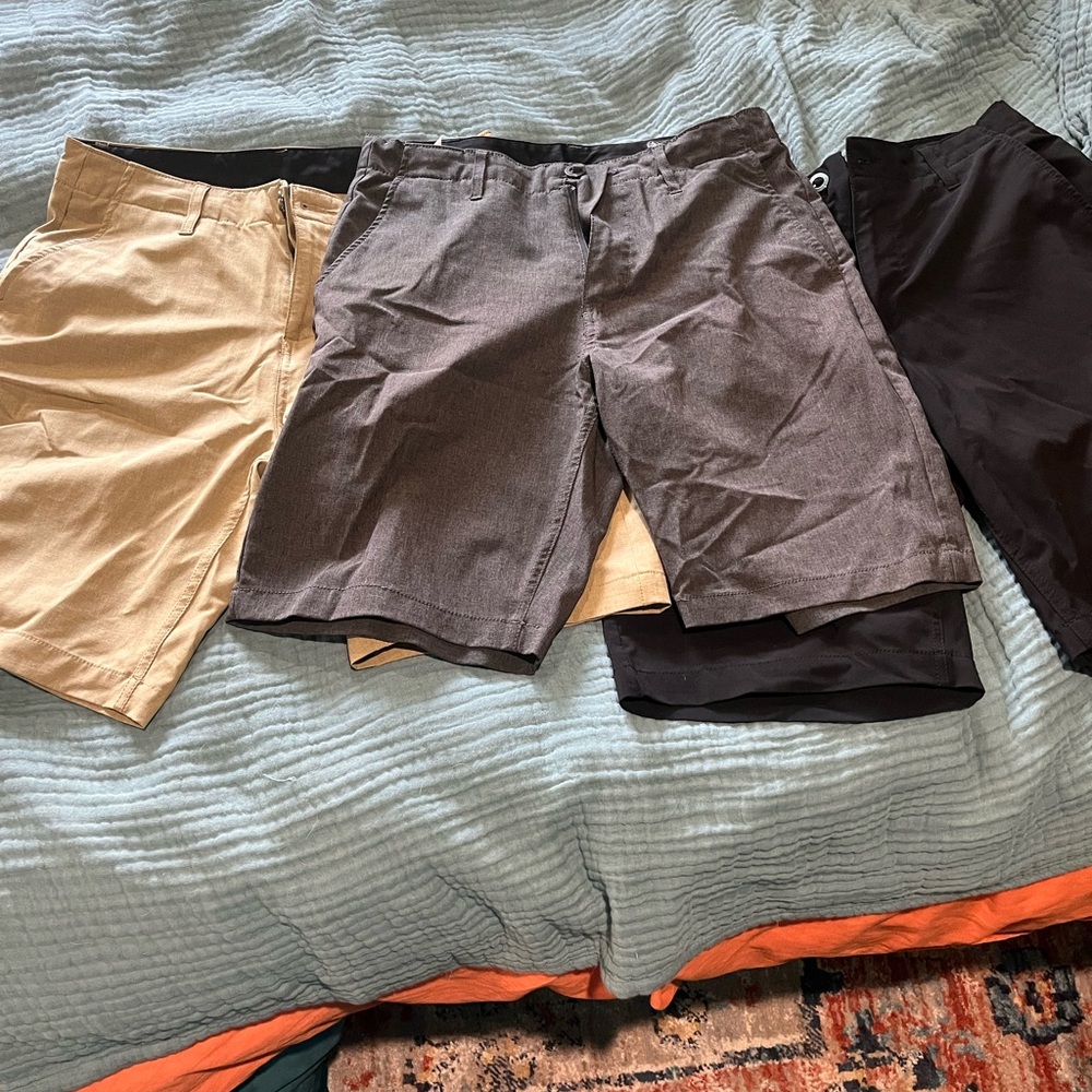 Volcom Men's Flat Front Shorts - Tan, Gray, Black